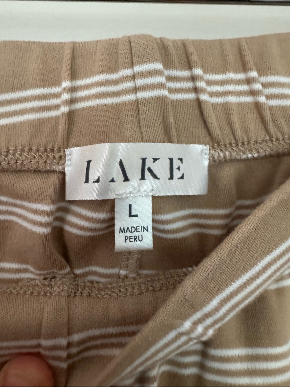 Lake Pajamas Cropped Pant Set Striped Beige - Size Large - Pima Cotton - Picture 5 of 5
